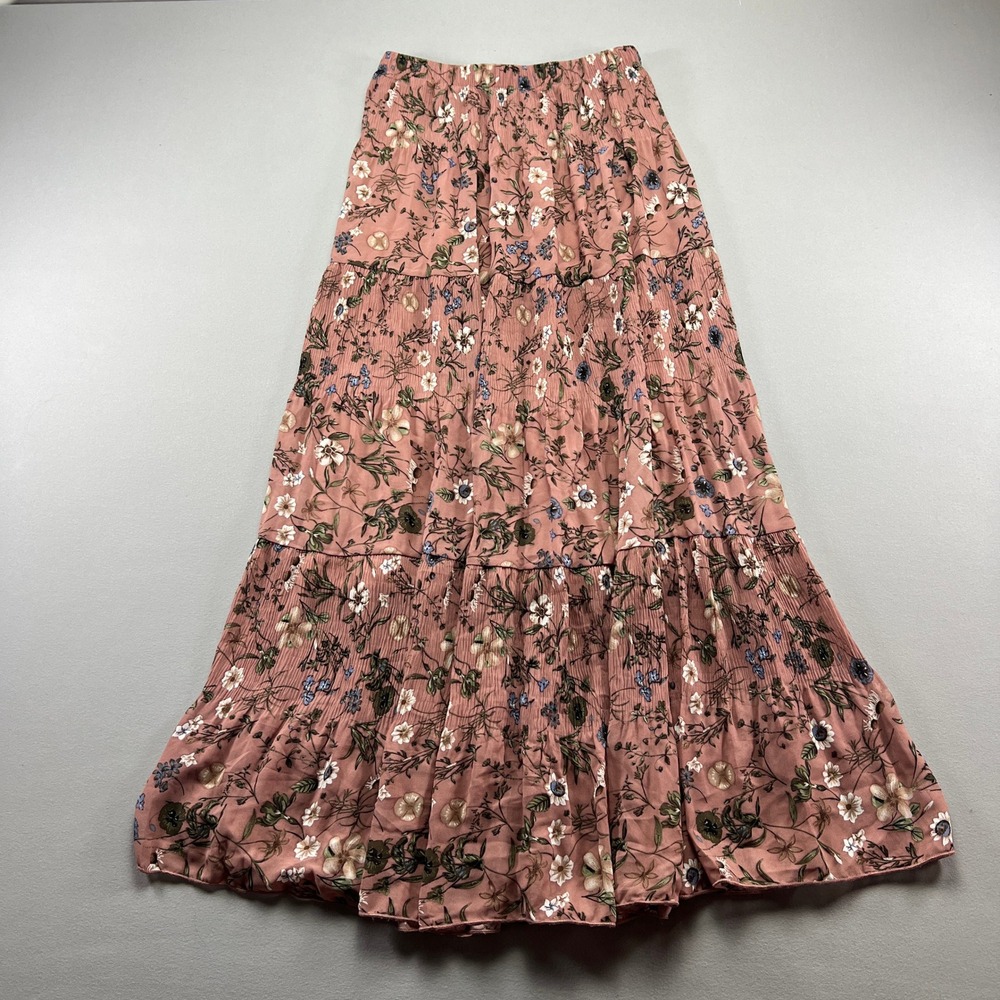 Nashalyly Maxi Skirt Womens Small Dusty Pink Floral Pleated Vacation Wear Boho